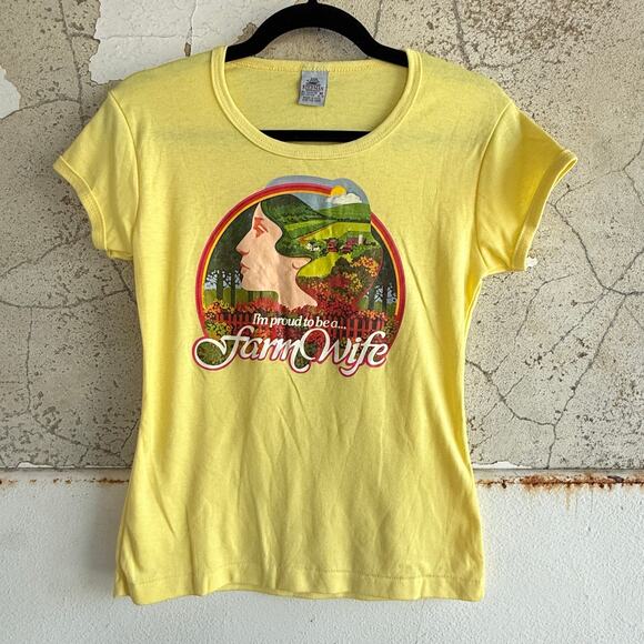 Vintage Stedman T Shirt 50/50 Tee Made in USA Farm Wife Country Yellow Womens M - Picture 5 of 5